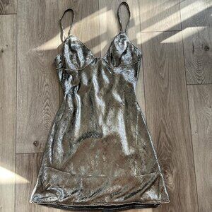silver metallic mini dress
